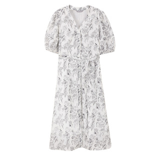 MB MindBridge女士印花连衣裙2025夏季收腰显瘦裙子夏季V领中长裙