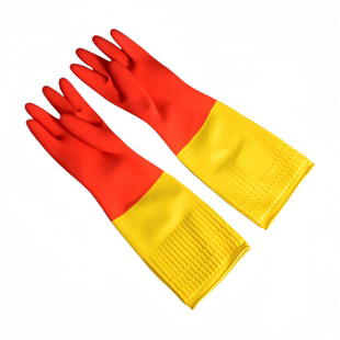 群生双色加长橡胶手套家务清洁加厚耐用乳胶劳保餐饮厨房洗碗手套