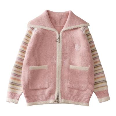 女童针织外套仿水貂绒拉链开衫