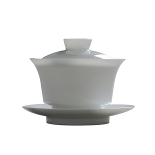 甜白釉玉瓷三才盖碗景德镇功夫茶具白瓷马蹄盖碗带盖茶杯全手工