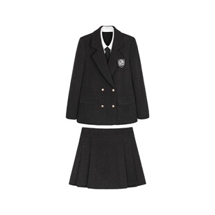 乖乖坏坏 纽约校报/学院风西装外套百褶裙套装女冬季韩系千金感