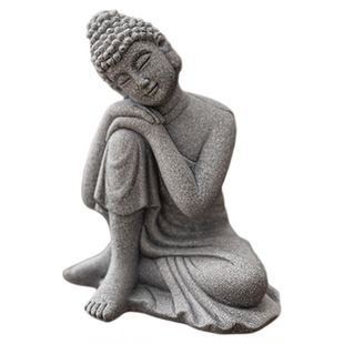 青砂石沉思佛摆件微景观鱼缸造景假山盆景客厅禅意茶桌面石头坐佛