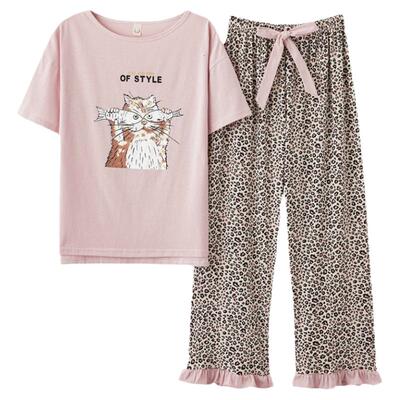 豹纹莫代尔ins慵懒风短袖睡衣