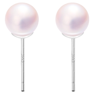 KISSMORE/琛墨栖光珠影天然淡水AK珍珠耳钉女款极光正圆纯银耳饰