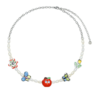 AWE可爱红苹果蝴蝶花朵珍珠项链张杰王橹杰同款适合夏天戴的配饰