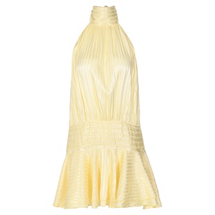 gusty法式纯欲辣妹风黄色挂脖连衣裙女夏季度假风缎面掐腰a字短裙