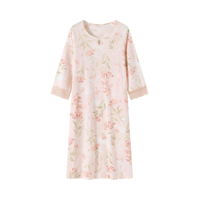 顶瓜瓜印花纯棉睡裙春夏七分袖