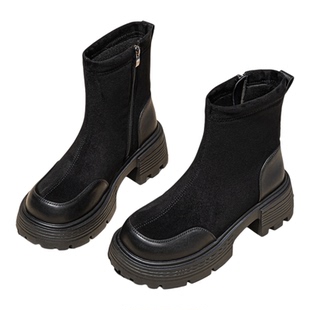 依思q瘦瘦靴2026新款秋冬厚底粗跟短靴显瘦配裙子英伦风弹力靴女