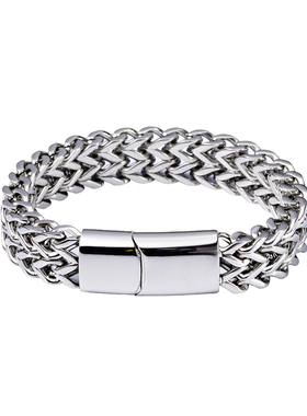 毐创男生钛钢无嘻哈双层编织手链