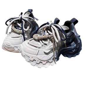 2025新款真皮水钻渐变老爹鞋运动鞋小个子7cm厚底松糕超高跟女鞋