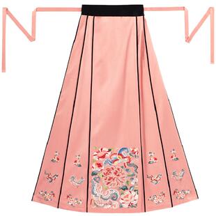 弦音绕梦丨一城风絮丨真丝粉色绣花清代复原款马面裙中式百搭