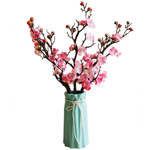 仿真花梅花枝假花桃花装饰干花过年客厅腊梅套装家居中式盆栽摆件