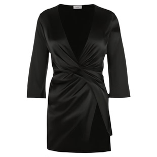 Deep V ruffled split sexy long sleeve dress