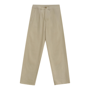 卡其色裤子女春2025新款高腰宽松休闲复古工装弯刀直筒窄版阔腿裤