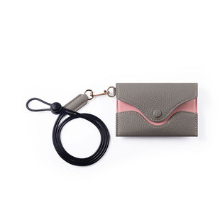 HANATORA花虎真皮卡包女士简约便捷挂脖名片夹证件随身收纳小包