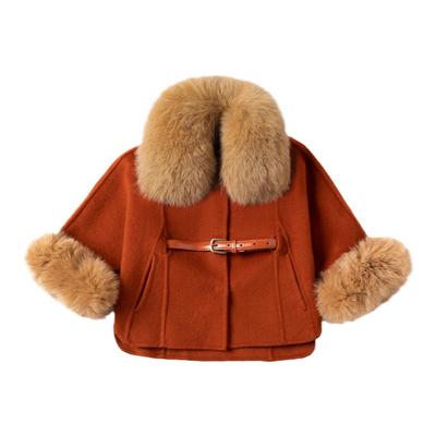 OPCP儿童毛呢大衣狐狸毛大毛领