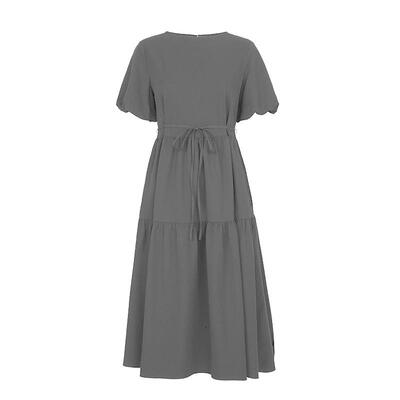 S·DEER圣迪奥女装法式圆领收腰泡泡袖连衣裙S242Z12K2