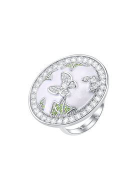 MOH水晶蝴蝶绿叶珐琅戒指