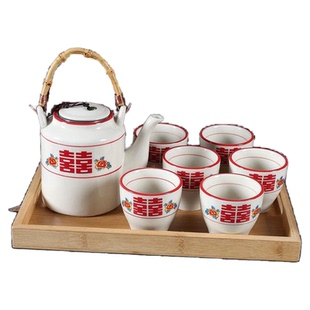 复古釉下彩陶瓷提梁壶整套茶盘茶杯功夫茶具下午茶泡茶壶港式餐厅