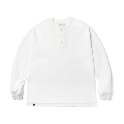 果实纽扣亨利领华夫格长袖T恤