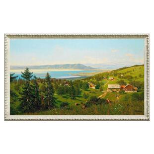 风色博登湖山水风景油画简约轻奢客厅餐厅装饰画书房实木外框挂画