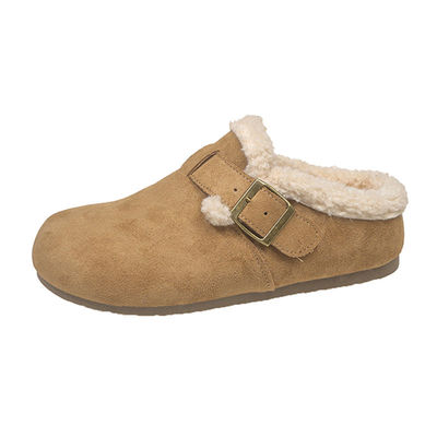 秋冬季一脚蹬懒人平底包头棉拖