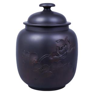 生普散茶八两装 建水紫陶散茶罐储茶罐保鲜罐浮雕 铭福散茶罐/E40
