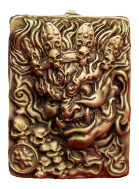 黄铜不动明王手把件铜牌挂件