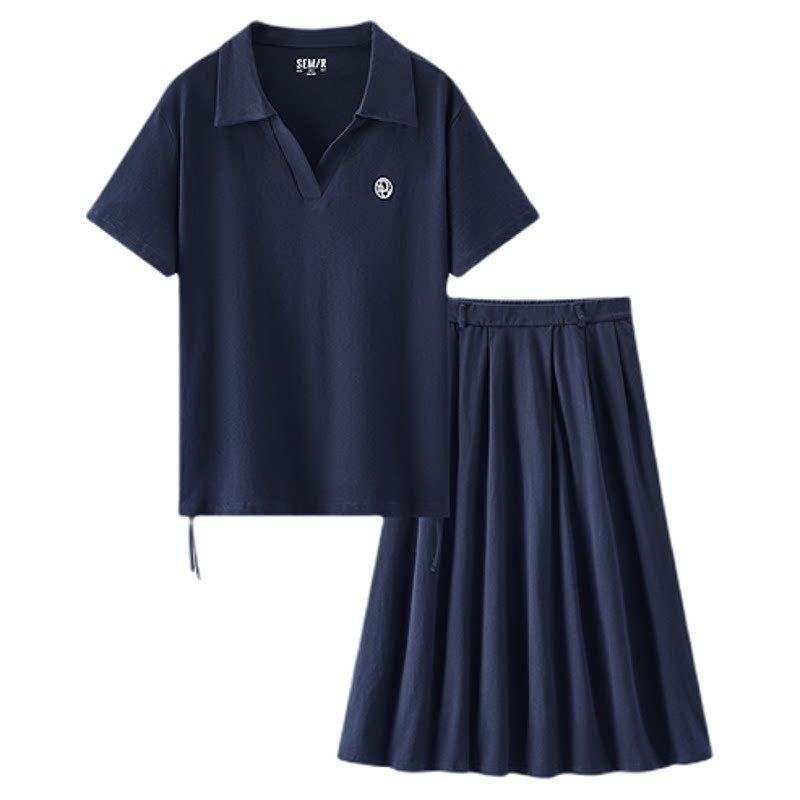 商场同款|森马套装女夏季纯棉polo衫伞裙2026新款简约通勤两件套