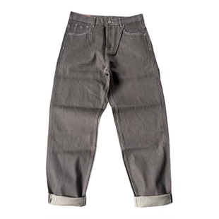 780克重磅 日系原牛赤耳原浆牛仔裤微锥灰色宽松养牛复古工装长裤