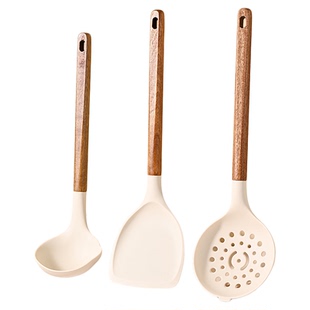 硅胶锅铲不粘锅专用耐高温食品级木质铲子家用汤勺大号盛汤漏勺