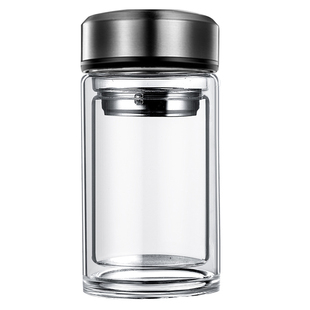 创意双层玻璃杯隔热真空泡茶水杯矮胖形户外车载喝水杯子定制logo