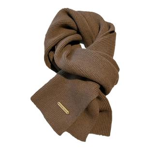 100%纯羊毛针织毛线围巾女情侣款百搭纯色加厚围脖秋冬季韩版保暖