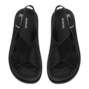 魏老板/绵柔步调/马毛装饰丝绸皮质凉鞋女2J25C0010