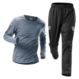 健身房运动套装男春季宽松跑步训练服速干长袖长裤晨跑篮球服新款