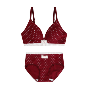 JoyceBra甜美波点红色内衣套装女薄款小胸透气结婚新娘本命年文胸