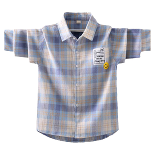 男童衬衫长袖纯棉春秋装儿童磨毛格子衬衣加绒加厚中大童韩版冬季