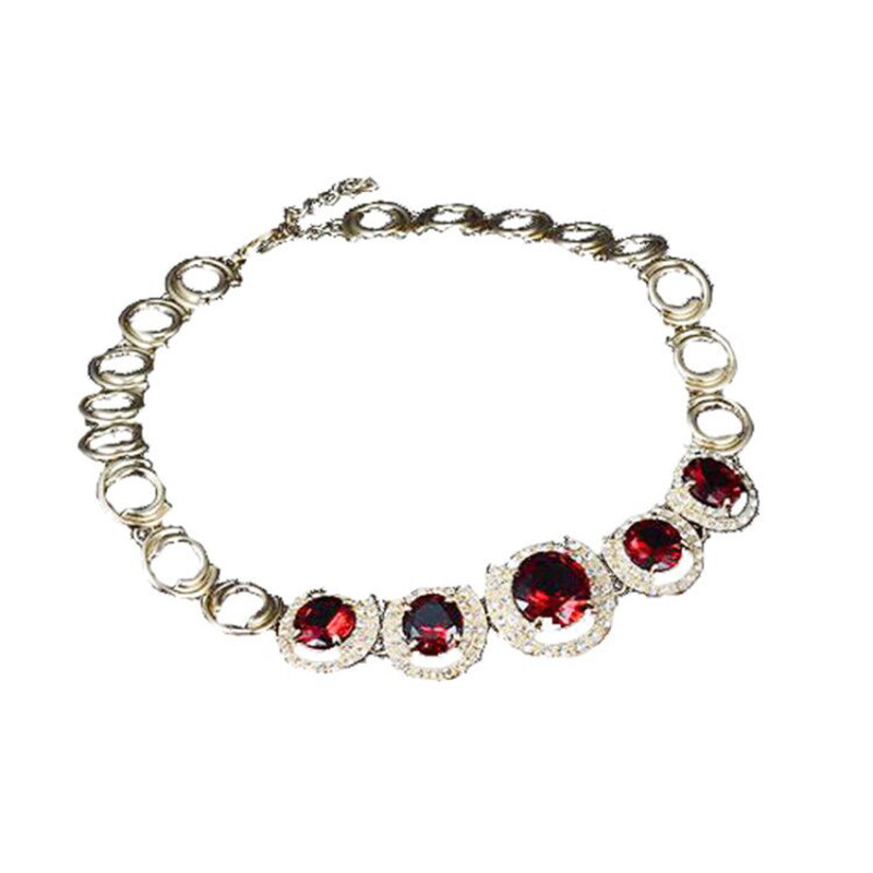 新娘首饰4件套装 宝石水钻合金锁骨项链耳环吊坠套链 礼服配饰品