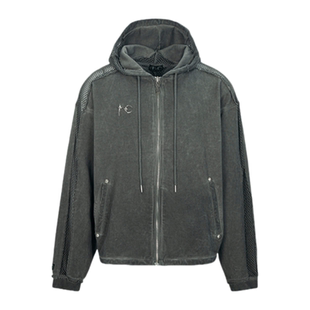 thug club潮牌做旧蜡染星月铆钉镂空拉链开衫美式连帽卫衣外套秋