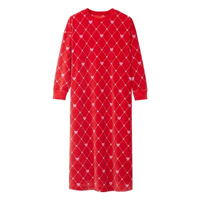 新款珊瑚绒睡衣冬季红色睡裙长款