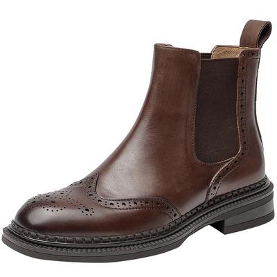 BeauToday马丁靴女真皮短靴复古