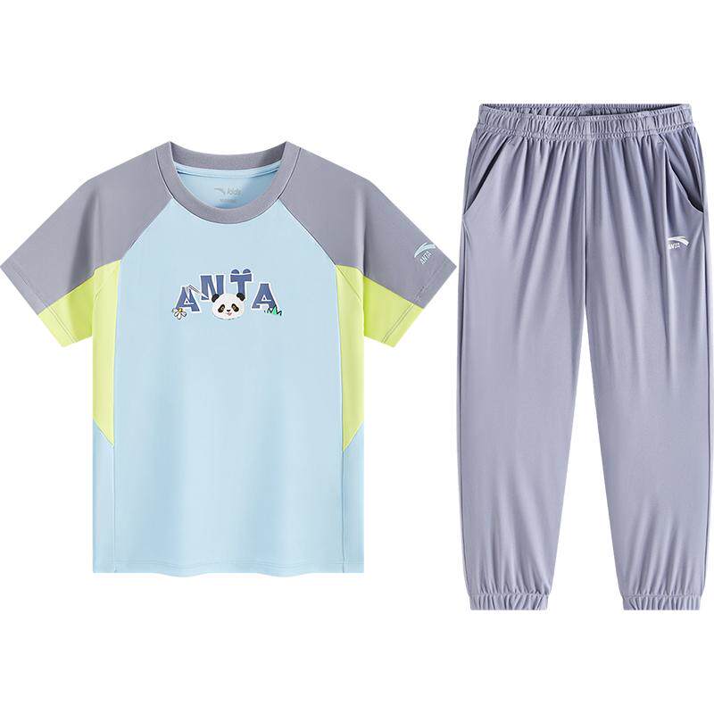 安踏儿童男女小童针织运动套2026夏新亲肤透气儿童易去污短袖长裤