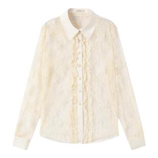 MARRMO/马髦 春季新款朦胧透肤美学设计衬衣蕾丝镂空氛围感上衣女