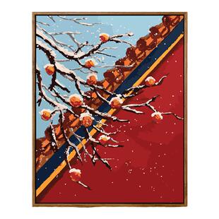 【故宫】数字油画 diy手工填色宫墙雪景唯美海棠花古代油彩丙烯画