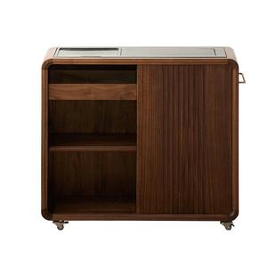 新中式茶桌侧边茶水柜北美黑胡桃木实木可移动茶台边柜烧水壶一体