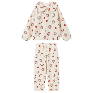 布丁哈鲁冬装童装儿童休闲睡衣2026秋冬新款女童加绒保暖家居服