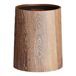 复古仿木纹垃圾桶家用2025新款大容量客厅厨房卫生间商用中式纸篓