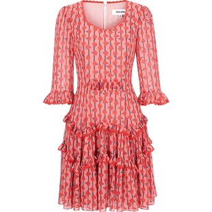 BORAAKSU2023夏季新品泡泡袖甜美多巴胺褶裥印花连衣裙B1DFW61700