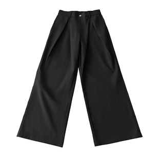 LNED7【高品质TR条纹面料】夏季工字压褶设计A字直筒宽松阔腿西裤
