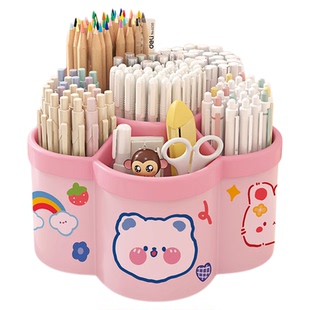 旋转笔筒多功能化妆刷收纳眉笔桶大容量超大办公室桌面文具收纳盒